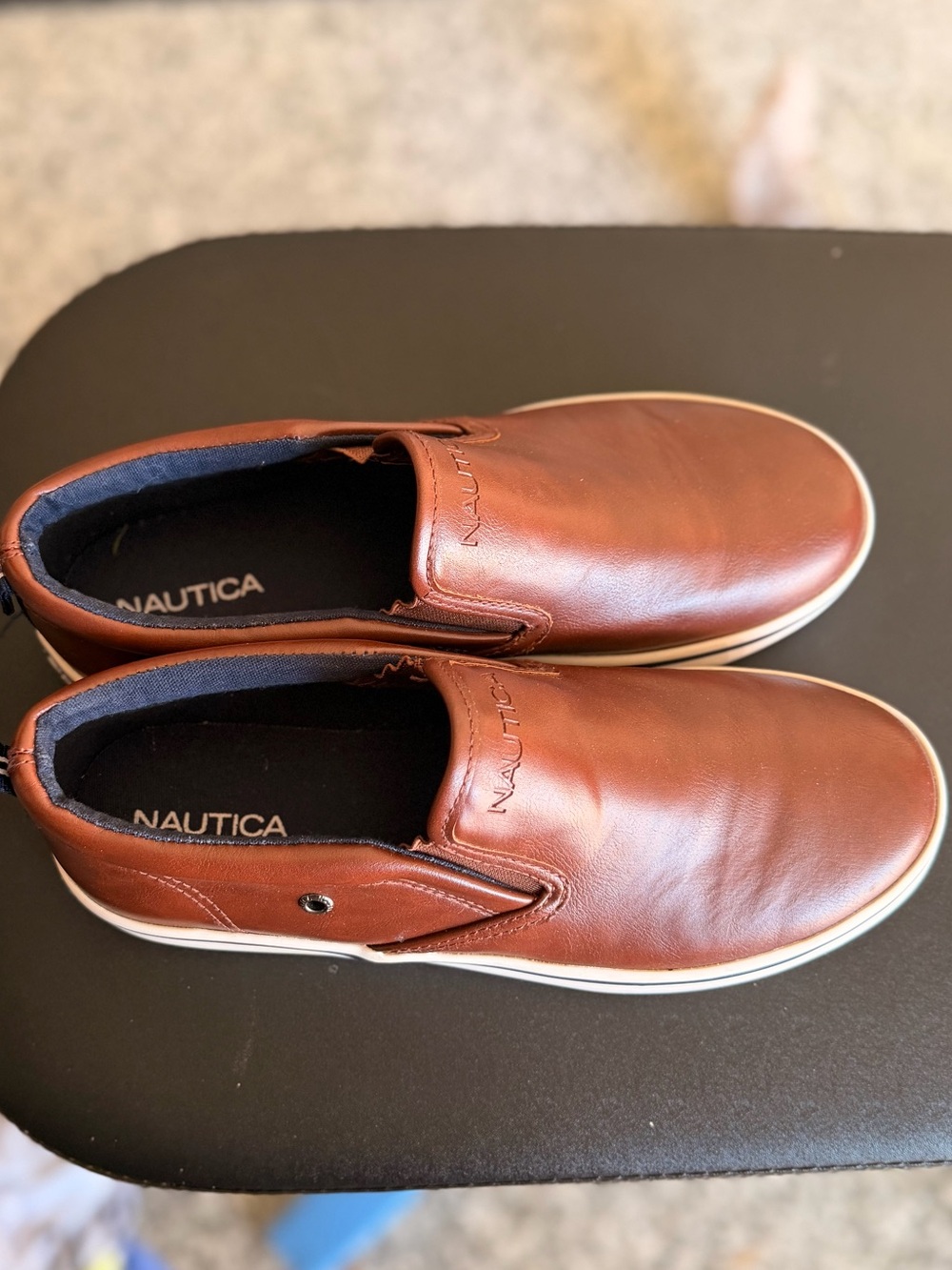 Nautica Boys Brown Slip-On Moccasins with White Sole